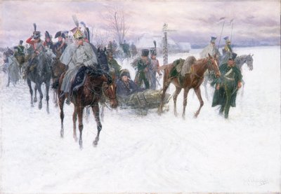 Le truppe di Napoleone in ritirata da Mosca, 1888-89 da Jan van Chelminski